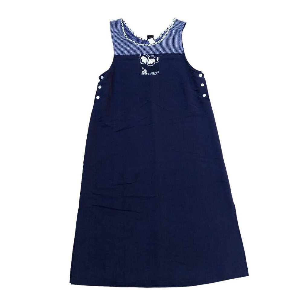AMBER Petite Butterfly Dress Women's LARGE Blue Sleeveless Rayon Boutique Maxi‍